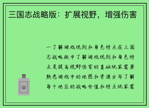 三国志战略版：扩展视野，增强伤害
