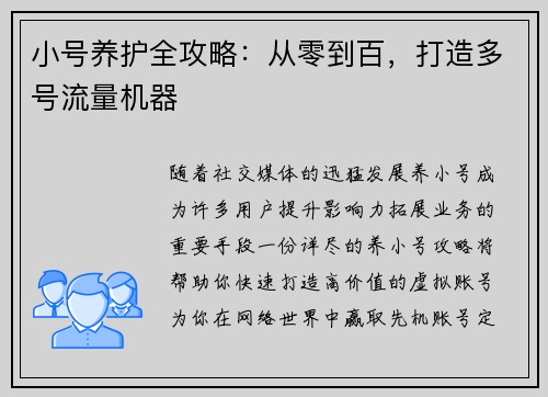 小号养护全攻略：从零到百，打造多号流量机器